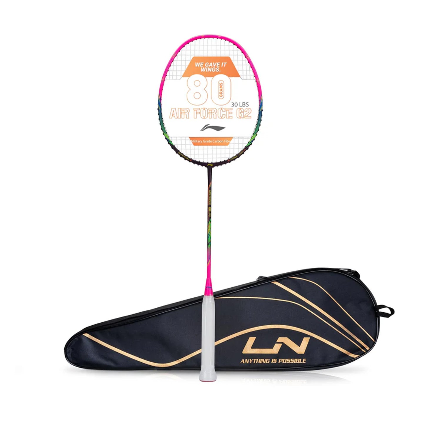 Li-Ning Air Force 80 Lite Carbon Fiber Badminton Racket with Full Racket Cover | Intermediate Players | 80g | Max String Tension - 30lbs