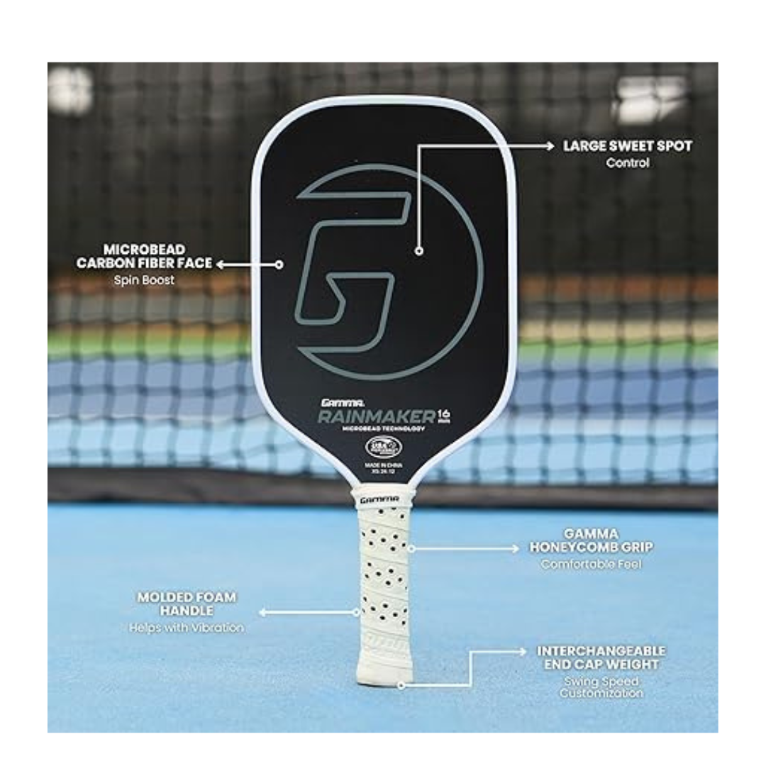 GAMMA Rainmaker Pickleball Paddle – Lightweight, Large Sweet Spot, Microbead Carbon Fiber Face for Spin & Control, Customizable Swing Weight – Available in 6 Colors