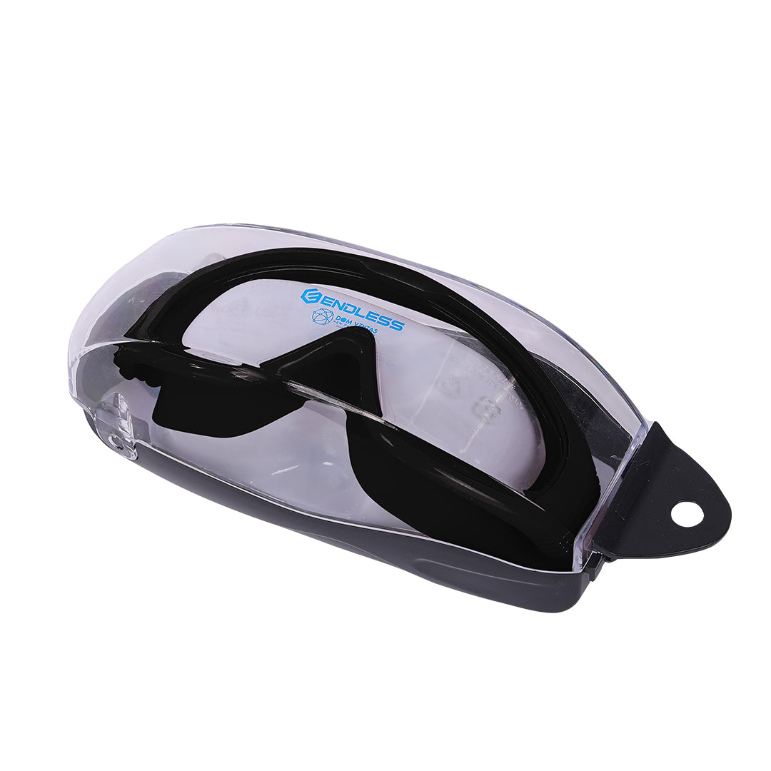 Endless EL1009 Infinity Premium Anti-Fog and UV Protection Swimming Goggles | Material: Silicone, Polyurethane | Stylish Large Frame for More Vision | Soft Silicone Gasket to Prevent Leakage | With Hard Case