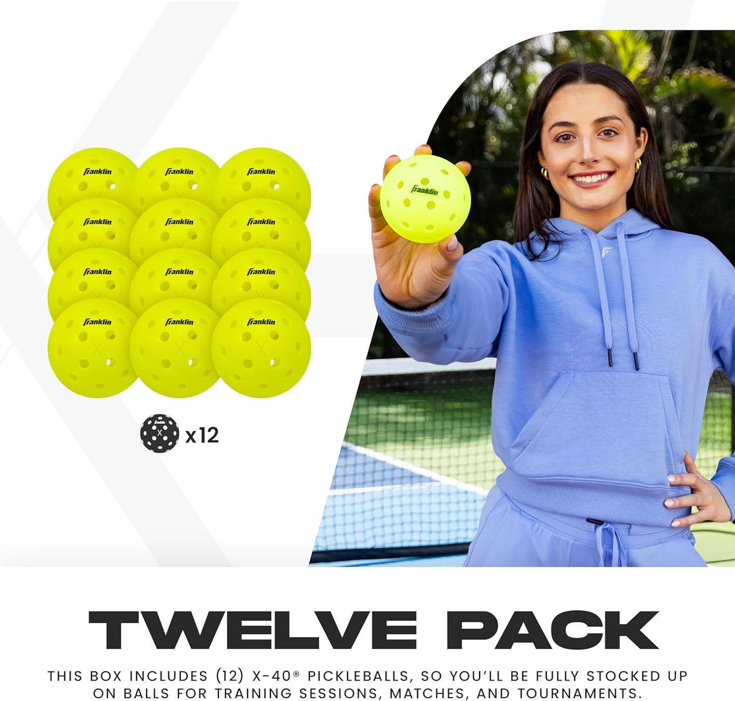 Franklin Sports Outdoor Pickleballs - X-40 Pickleball Balls - USA Pickleball (USAPA) Approved - Official US Open Ball 12 Bulk Packs of Pickleballs