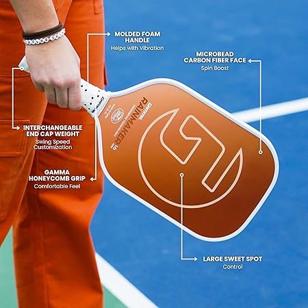 GAMMA Rainmaker Pickleball Paddle – Lightweight, Large Sweet Spot, Microbead Carbon Fiber Face for Spin & Control, Customizable Swing Weight – Available in 6 Colors