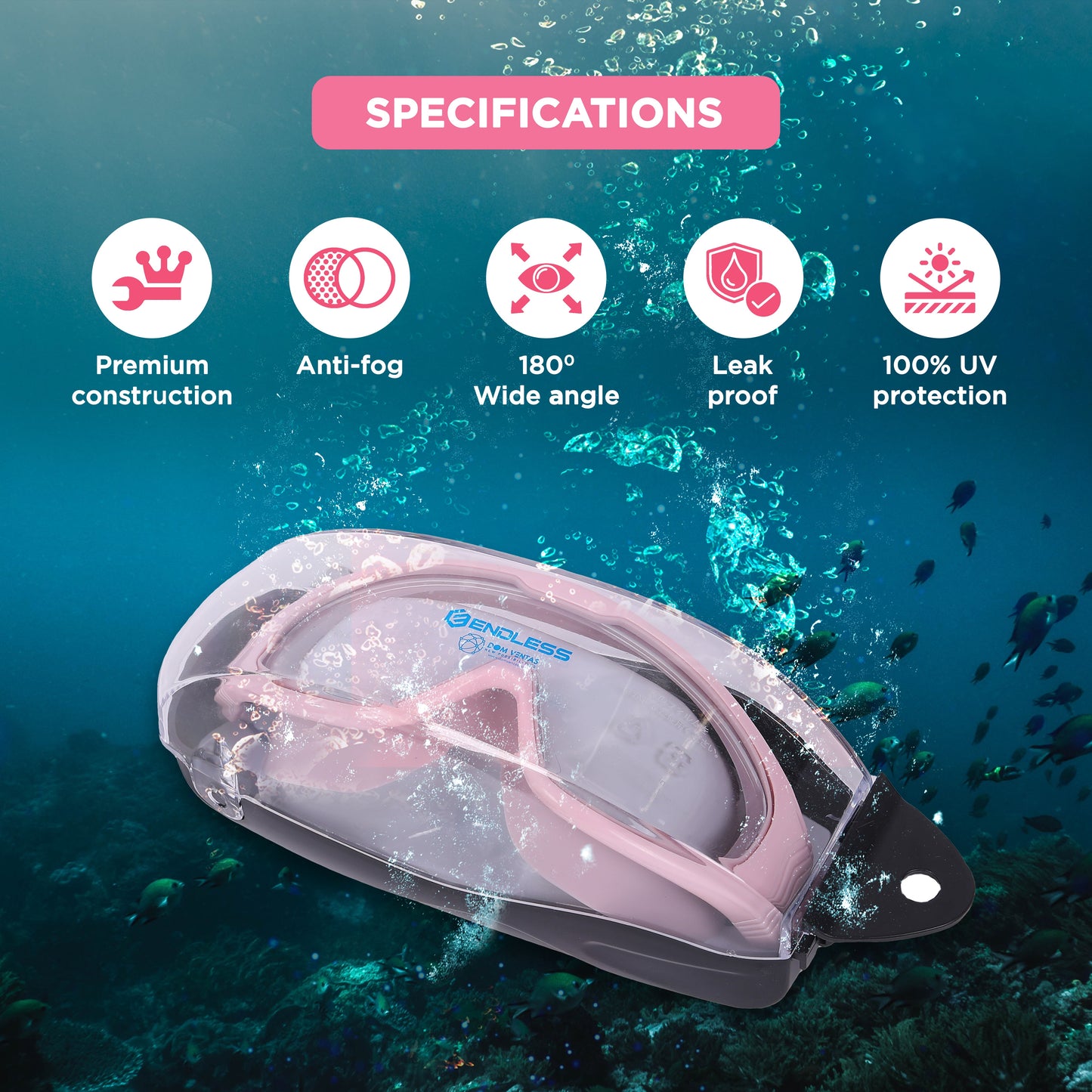 Endless EL1009 Infinity Premium Anti-Fog and UV Protection Swimming Goggles | Material: Silicone, Polyurethane | Stylish Large Frame for More Vision | Soft Silicone Gasket to Prevent Leakage | With Hard Case