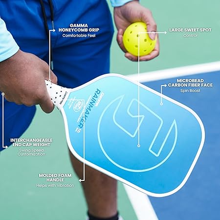 GAMMA Rainmaker Pickleball Paddle – Lightweight, Large Sweet Spot, Microbead Carbon Fiber Face for Spin & Control, Customizable Swing Weight – Available in 6 Colors
