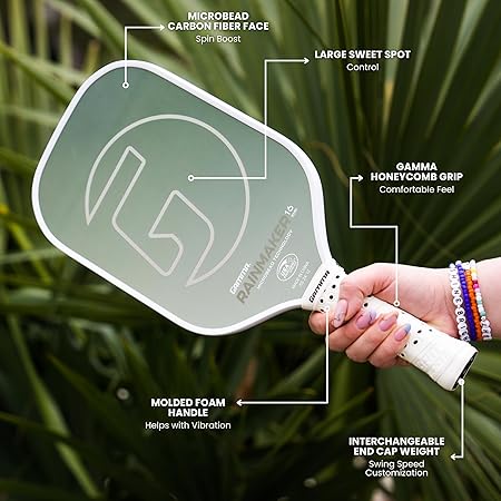 GAMMA Rainmaker Pickleball Paddle – Lightweight, Large Sweet Spot, Microbead Carbon Fiber Face for Spin & Control, Customizable Swing Weight – Available in 6 Colors