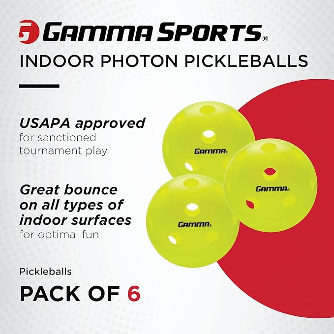 Gamma Photon Indoor or Outdoor Pickleballs, USAPA Approved,High-Visibility, Bright and Durable, Engineered for True Flight, Available in 3 Pack, 6 Pack, 30 Bucket, 60 Pack
