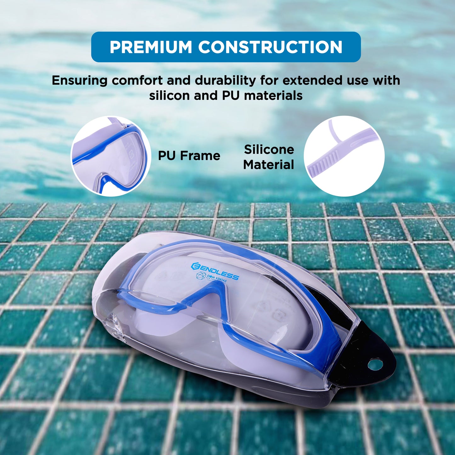 Endless EL1009 Infinity Premium Anti-Fog and UV Protection Swimming Goggles | Material: Silicone, Polyurethane | Stylish Large Frame for More Vision | Soft Silicone Gasket to Prevent Leakage | With Hard Case