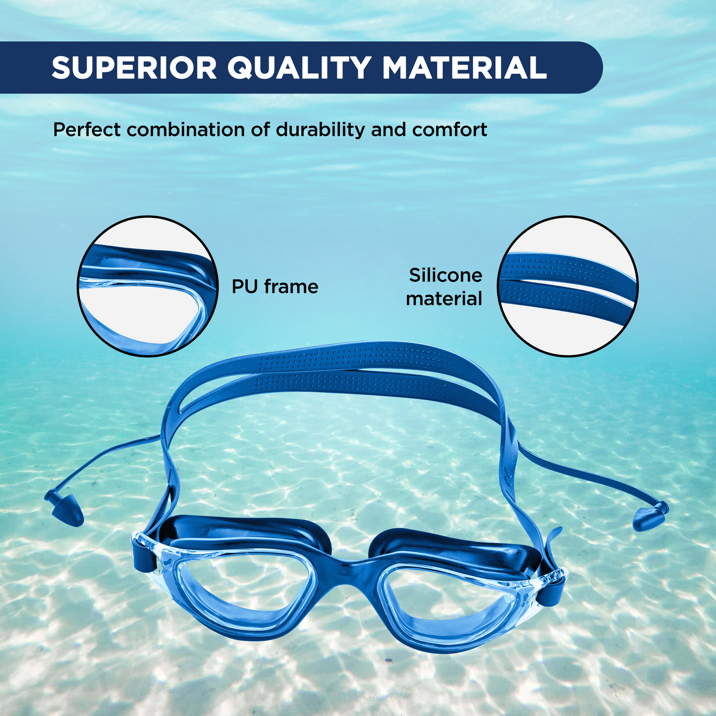 Endless EL1001 Anti-Fog and UV Protection Swimming Goggles | Material: Silicone, Rubber | Attached Earbuds and Adjustable Strap | Soft Silicone Gasket to Prevent Leakage | With Hard Case