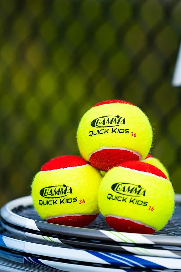 كرات تنس GAMMA Quick Kids 36 للتدريب للأطفال والمبتدئين، قلب منخفض الضغط يقلل السرعة والارتداد، رائعة لممارسة التنس، معتمدة من USTA و ITF للاستخدام في البطولات للأطفال دون سن 10 سنوات