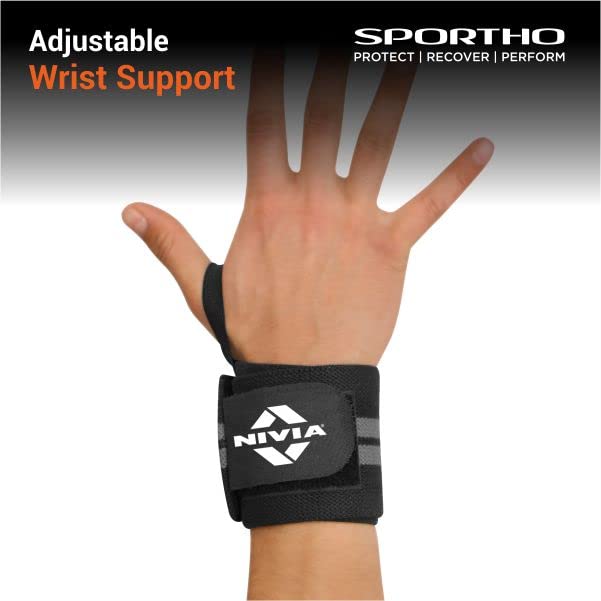 NIVIA Weight Lifting Wrist Support with Thumb Loop Strap for Sports - Made of Velcro and Elastic Strap for Men and Women