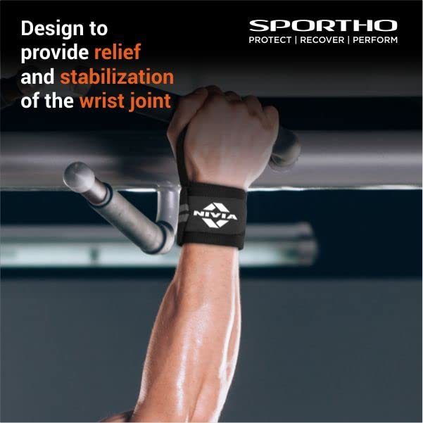 NIVIA Weight Lifting Wrist Support with Thumb Loop Strap for Sports - Made of Velcro and Elastic Strap for Men and Women
