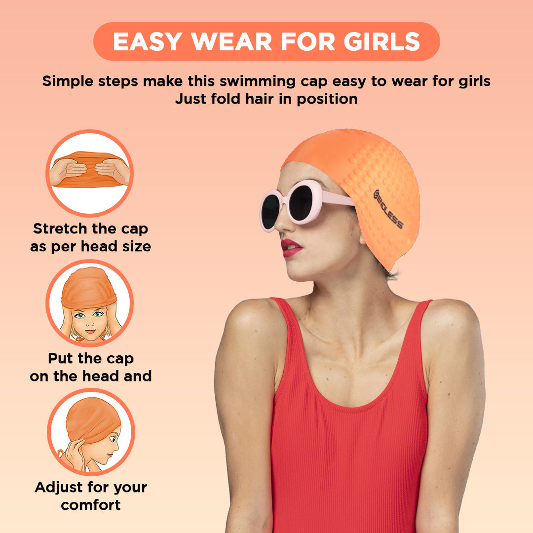 Endless EL1021 Comfortable Silicone Bubble Swimming Cap | Flexible Waterproof Swim Cap for Long and Short Hair with Thick Brim | for Adults, Women and Men | Size: Free Size | Material: Silicone