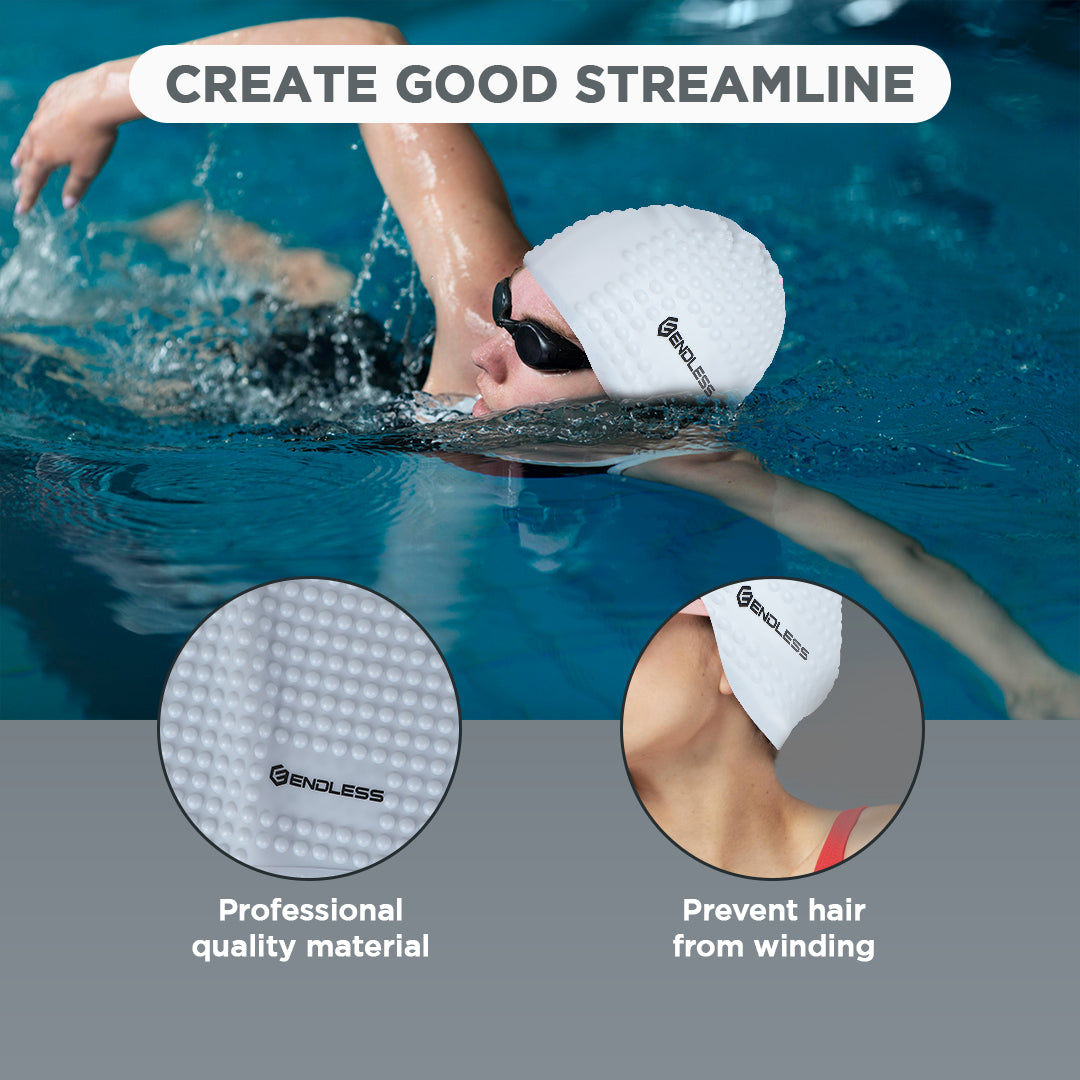 Endless EL1021 Comfortable Silicone Bubble Swimming Cap | Flexible Waterproof Swim Cap for Long and Short Hair with Thick Brim | for Adults, Women and Men | Size: Free Size | Material: Silicone