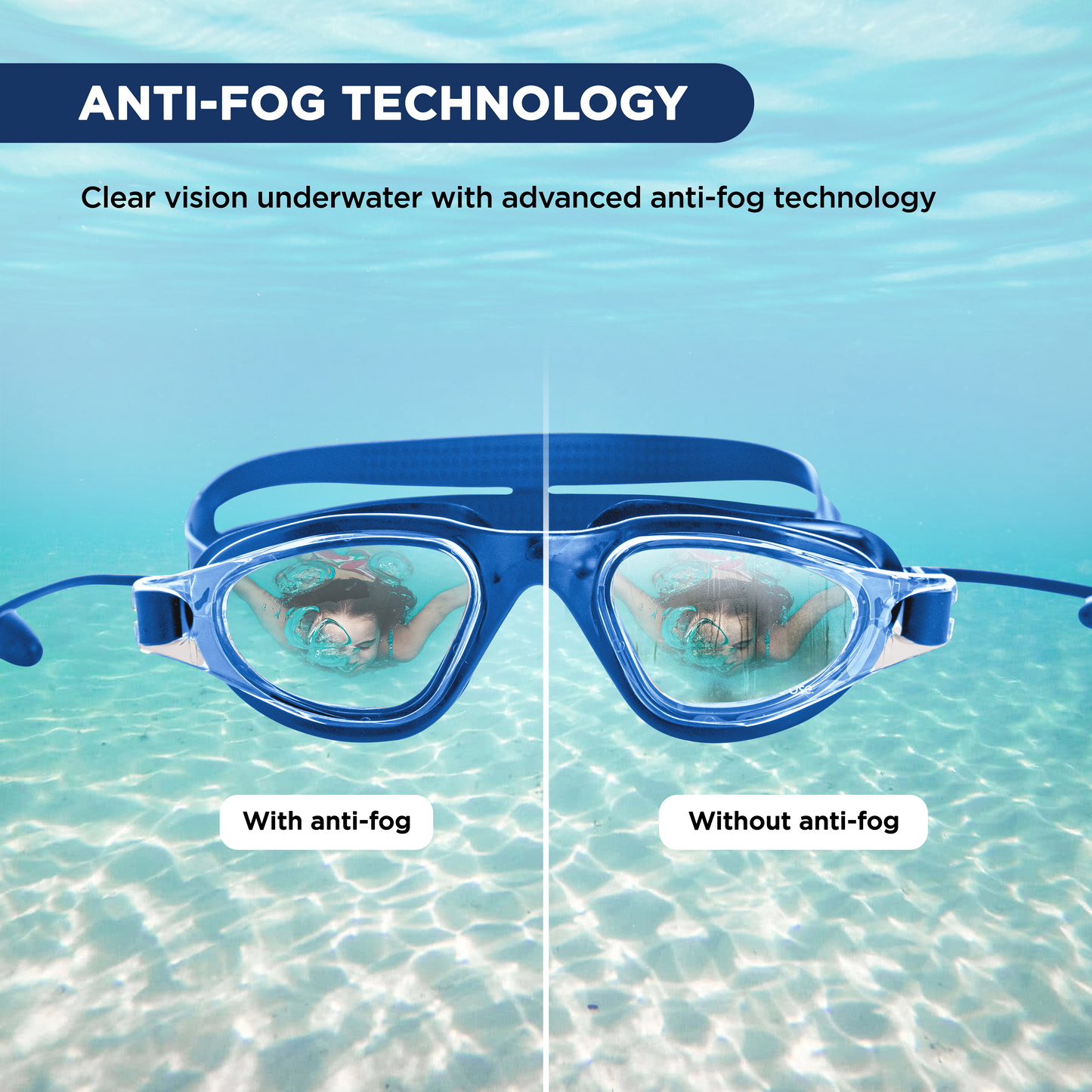 Endless EL1001 Anti-Fog and UV Protection Swimming Goggles | Material: Silicone, Rubber | Attached Earbuds and Adjustable Strap | Soft Silicone Gasket to Prevent Leakage | With Hard Case