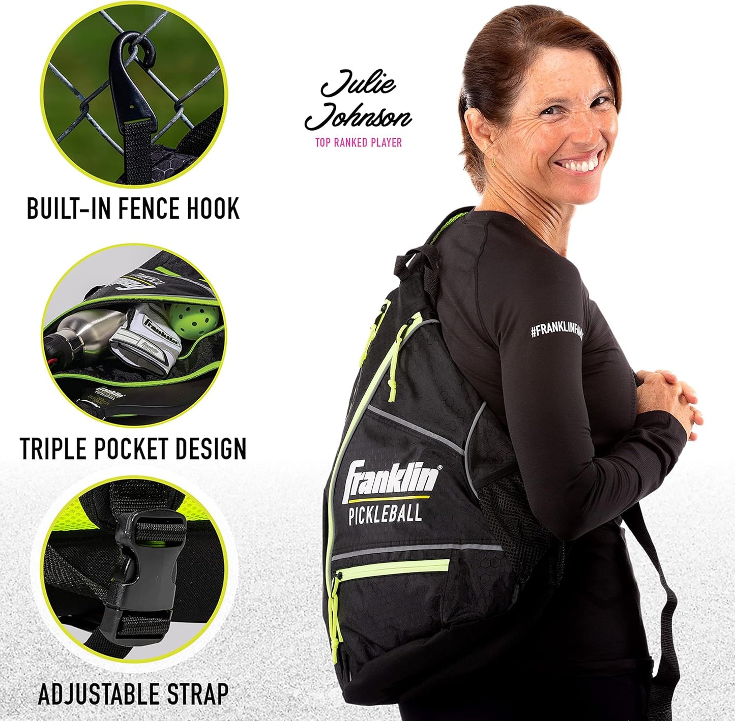 Franklin Sports Pickleball Bags - Pickleball Sling Bag Backpack for Gear + Equipment - Pickleball Bag for Men + Women - Holds Paddles, Pickleballs + Accessories - Official US Open Pickleball Bag