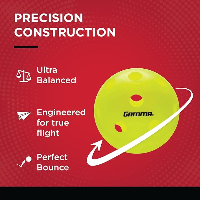 Gamma Photon Indoor or Outdoor Pickleballs, USAPA Approved,High-Visibility, Bright and Durable, Engineered for True Flight, Available in 3 Pack, 6 Pack, 30 Bucket, 60 Pack