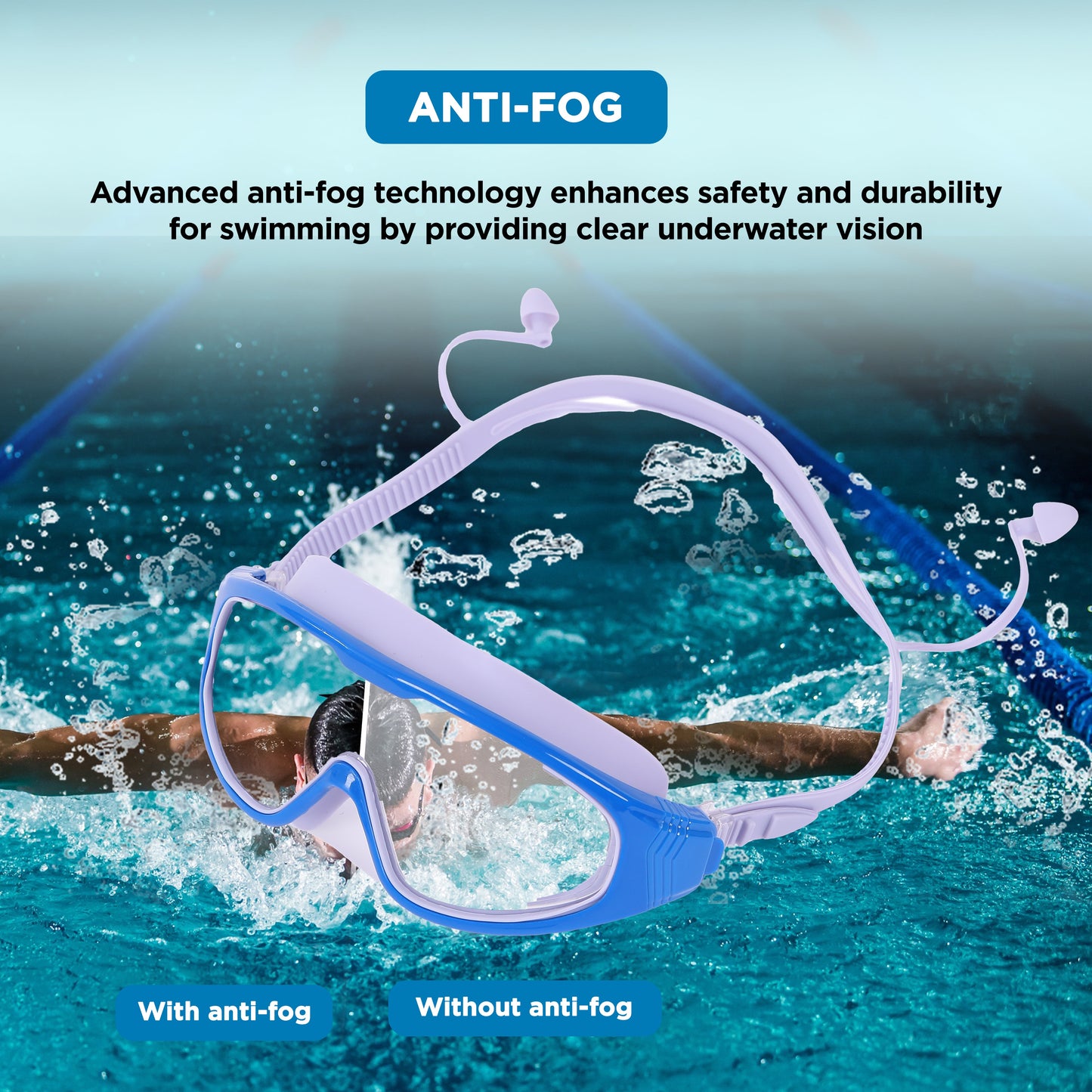 Endless EL1009 Infinity Premium Anti-Fog and UV Protection Swimming Goggles | Material: Silicone, Polyurethane | Stylish Large Frame for More Vision | Soft Silicone Gasket to Prevent Leakage | With Hard Case