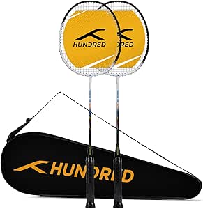 HUNDRED Powertek 100 Badminton Racket (Set of 2) with Full Cover (Size: Standard, Handle Size: G5) | Racket | Material: Aluminum | Max Tension: 16-18 lbs | For Intermediate Players
