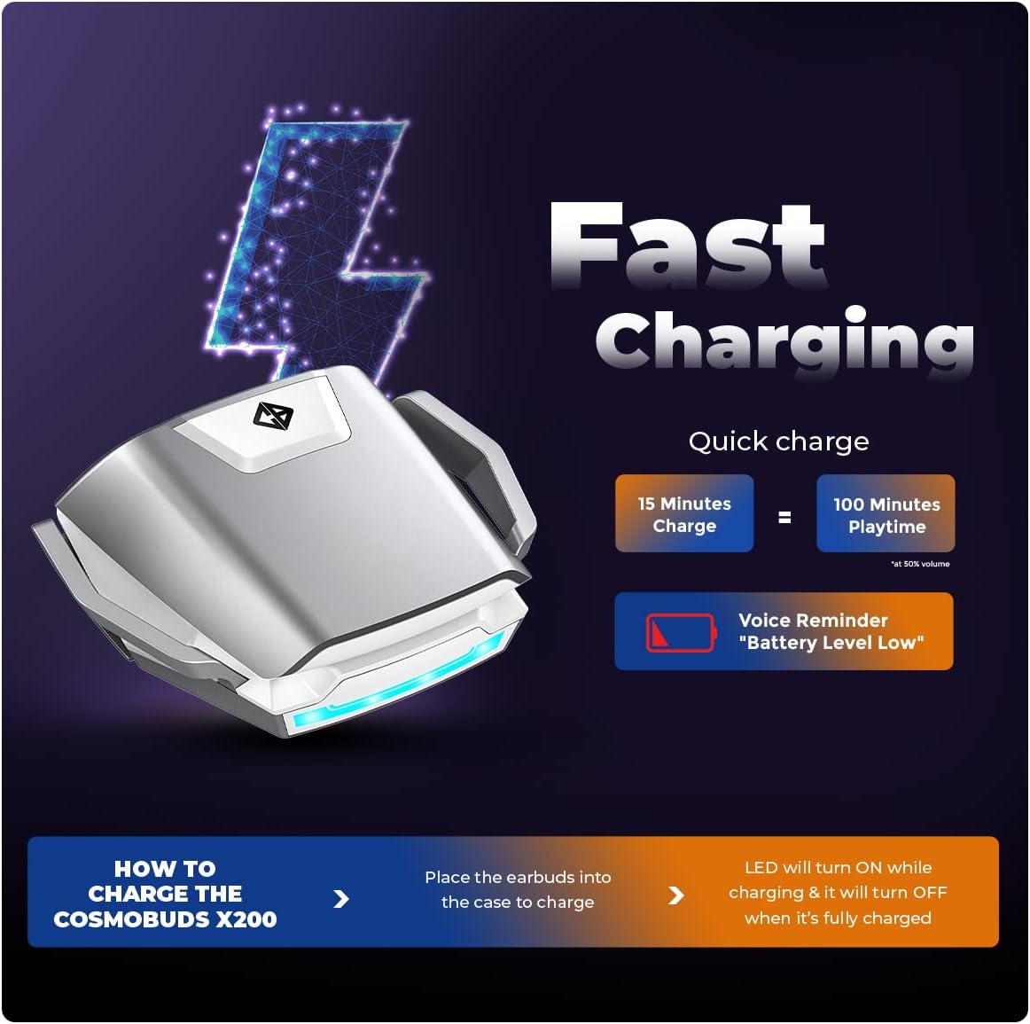 سماعات أذن X200 ترو لاسلكية (TWS) بلوتوث 5.3 من كوزميك بايت، لون أبيض | وضع جود™ وقت استجابة 38 مللي ثانية | وضع الموسيقى | IPX5 | مساعد صوتي | تجربة مكالمات / ألعاب فائقة | تحكم سهل اللمس | اي ان سي