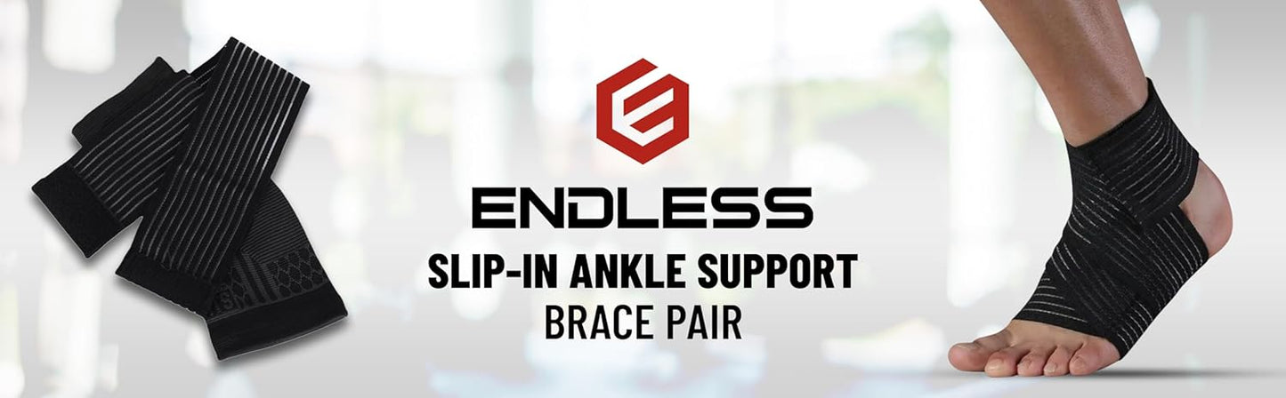 Endless دعامة دعم الكاحل سهلة الانزلاق - عبوة من قطعتين | دعامة للصالة الرياضية والرياضة والتمارين الرياضية وأنشطة ركوب الدراجات | للرجال والنساء | اللون: أسود | الخامة: أسود |: النيوبرين والبوليستر