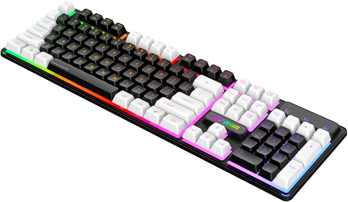 Ant Esports MK1400 Pro Wired Gaming Keyboard with Mixed Color Backlight, Black and White Keycaps, Double-Injection Keycaps - Black