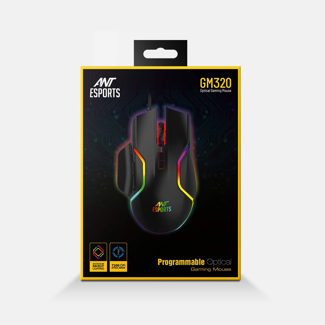 Ant Esports GM320 RGB ماوس ألعاب سلكي بصري | 8 أزرار قابلة للبرمجة | 12800 نقطة في البوصة
