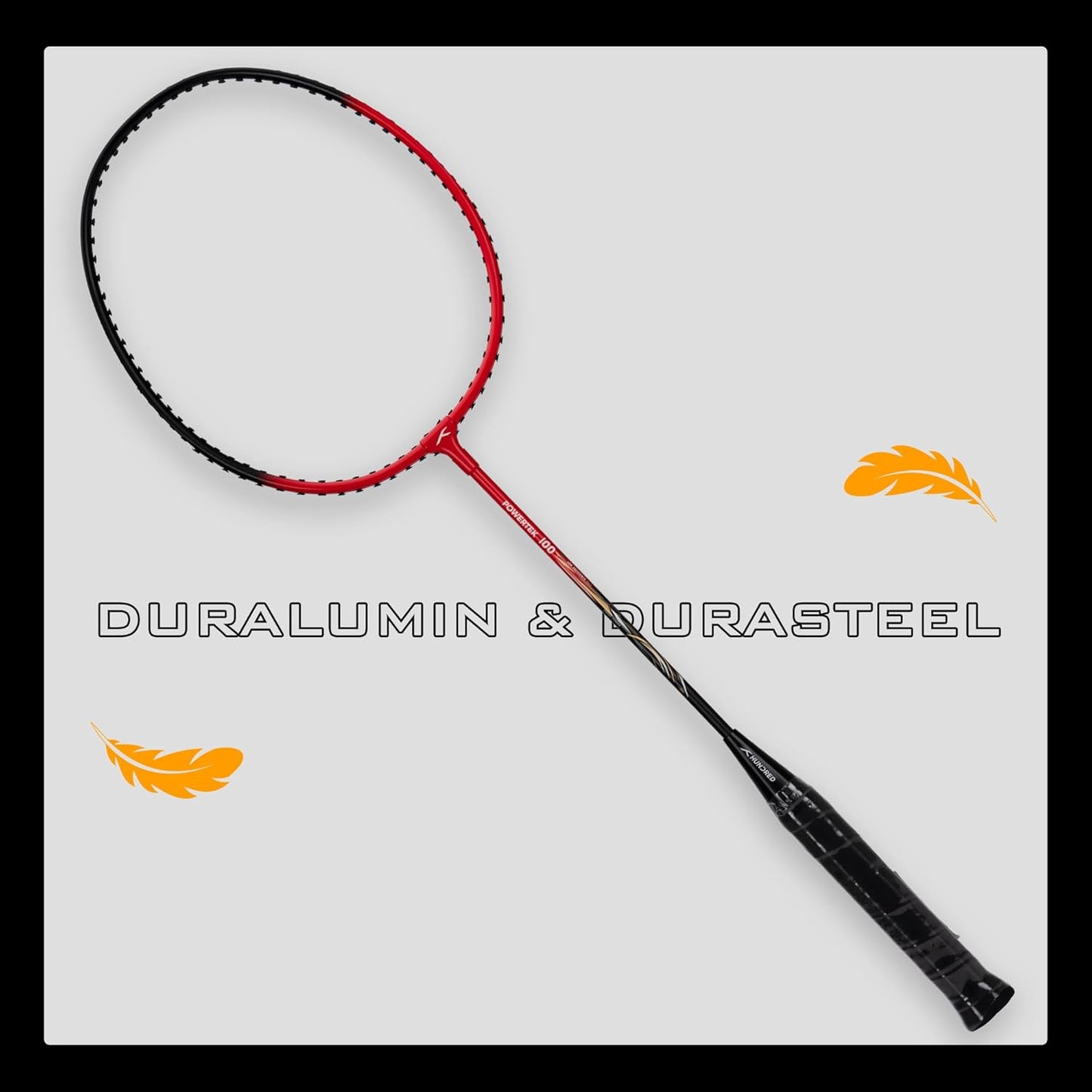 HUNDRED Powertek 100 Badminton Racket (Set of 2) with Full Cover (Size: Standard, Handle Size: G5) | Racket | Material: Aluminum | Max Tension: 16-18 lbs | For Intermediate Players