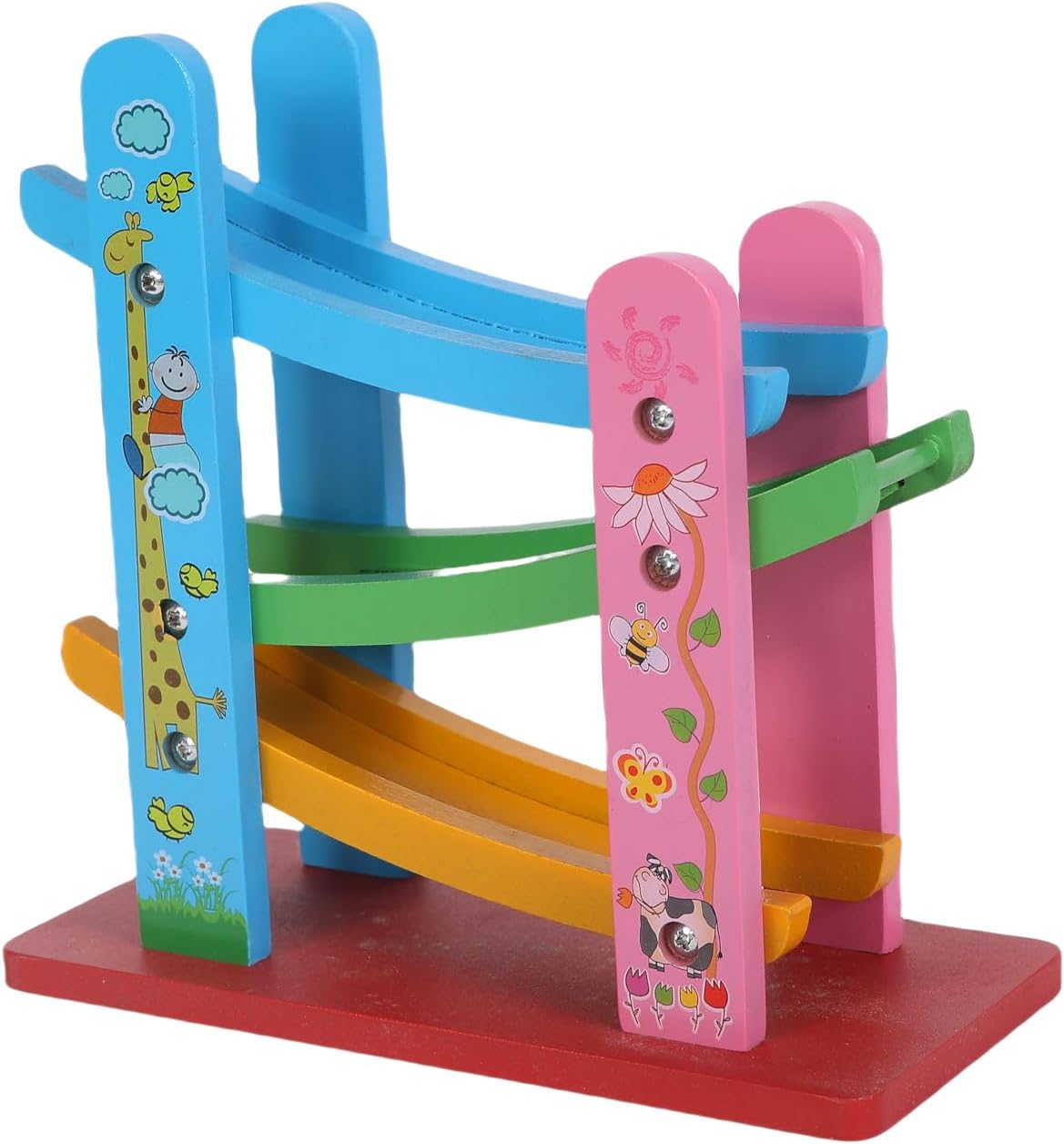 FUNFY Wooden Ramp Car Racing Game with 3 Mini Cars | Multicolor | Material: Wood | Montessori Tabletop Toy for Developing Creativity | Vibrant Design for Kids