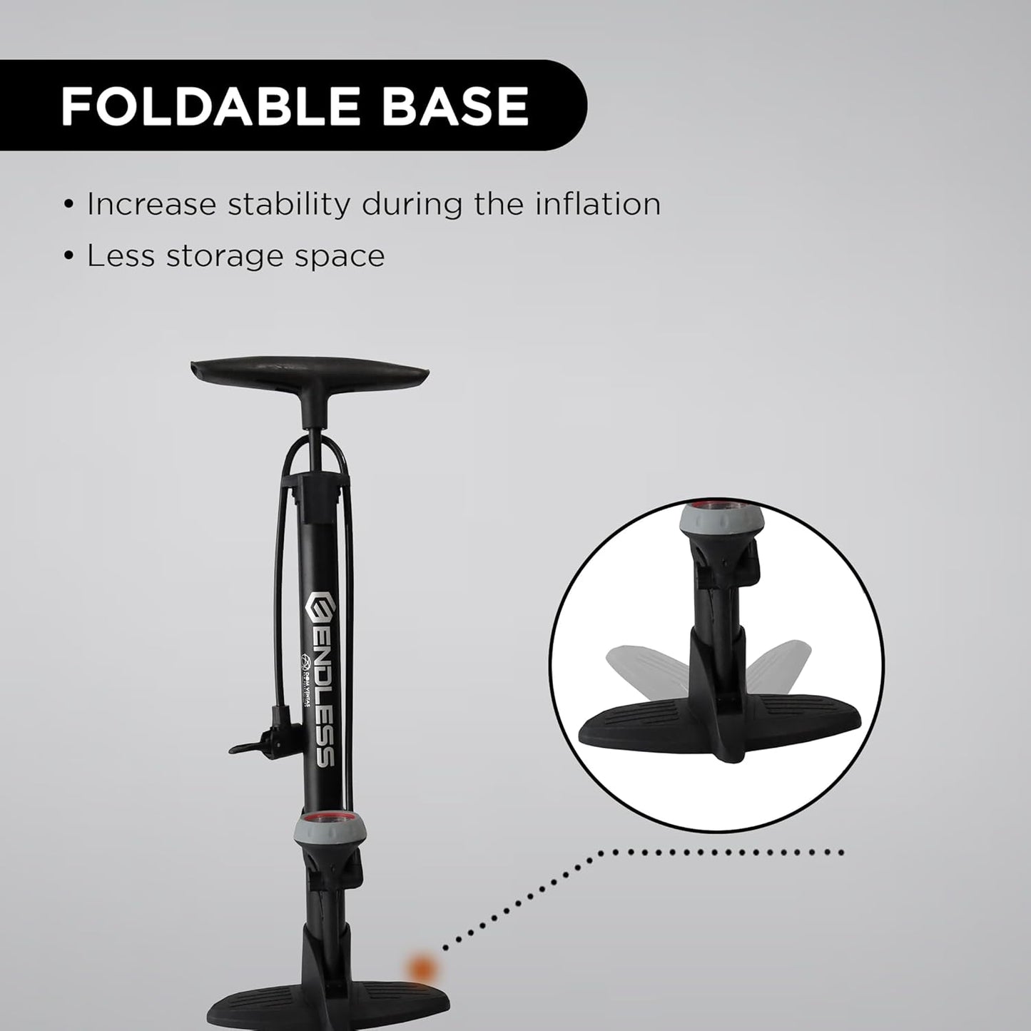 Endless EL1052 160 PSI Portable Hand Air Pump for Bicycles, Portable Floor Air Pump for Bikes | Black | Material: Steel Alloy | Tire Inflator with Gauge and Rotating Tube Handle for Comfort | For All Inflation Purposes