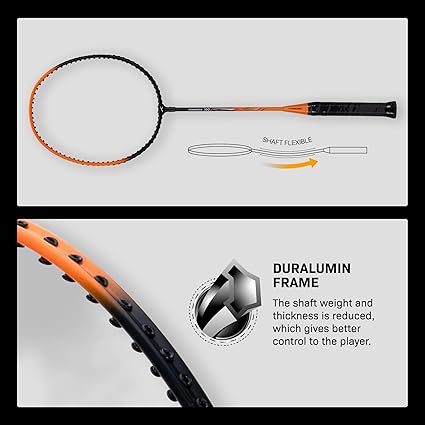 HUNDRED Powertek 100 Badminton Racket (Set of 2) with Full Cover (Size: Standard, Handle Size: G5) | Racket | Material: Aluminum | Max Tension: 16-18 lbs | For Intermediate Players