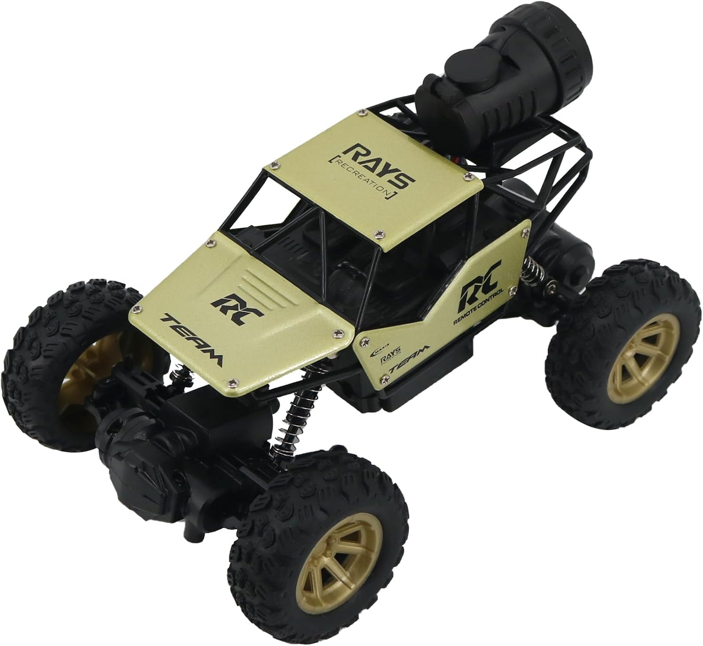 FUNFY 1:18 Rock Crawler RC Toy Car With 4WD | Black | With 4 Soft Suspensions, Dual Motor, Lightning Mist Spray, Better gripping Tyres, Aluminium Body and Rechargeable Battery |For Kids Gift