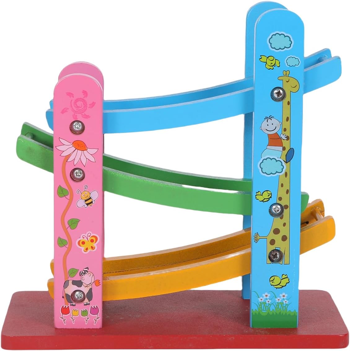 FUNFY Wooden Ramp Car Racing Game with 3 Mini Cars | Multicolor | Material: Wood | Montessori Tabletop Toy for Developing Creativity | Vibrant Design for Kids