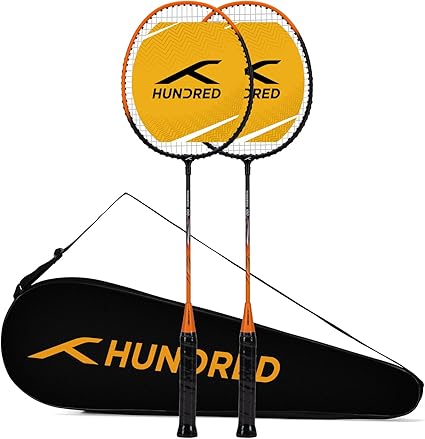 HUNDRED Powertek 100 Badminton Racket (Set of 2) with Full Cover (Size: Standard, Handle Size: G5) | Racket | Material: Aluminum | Max Tension: 16-18 lbs | For Intermediate Players