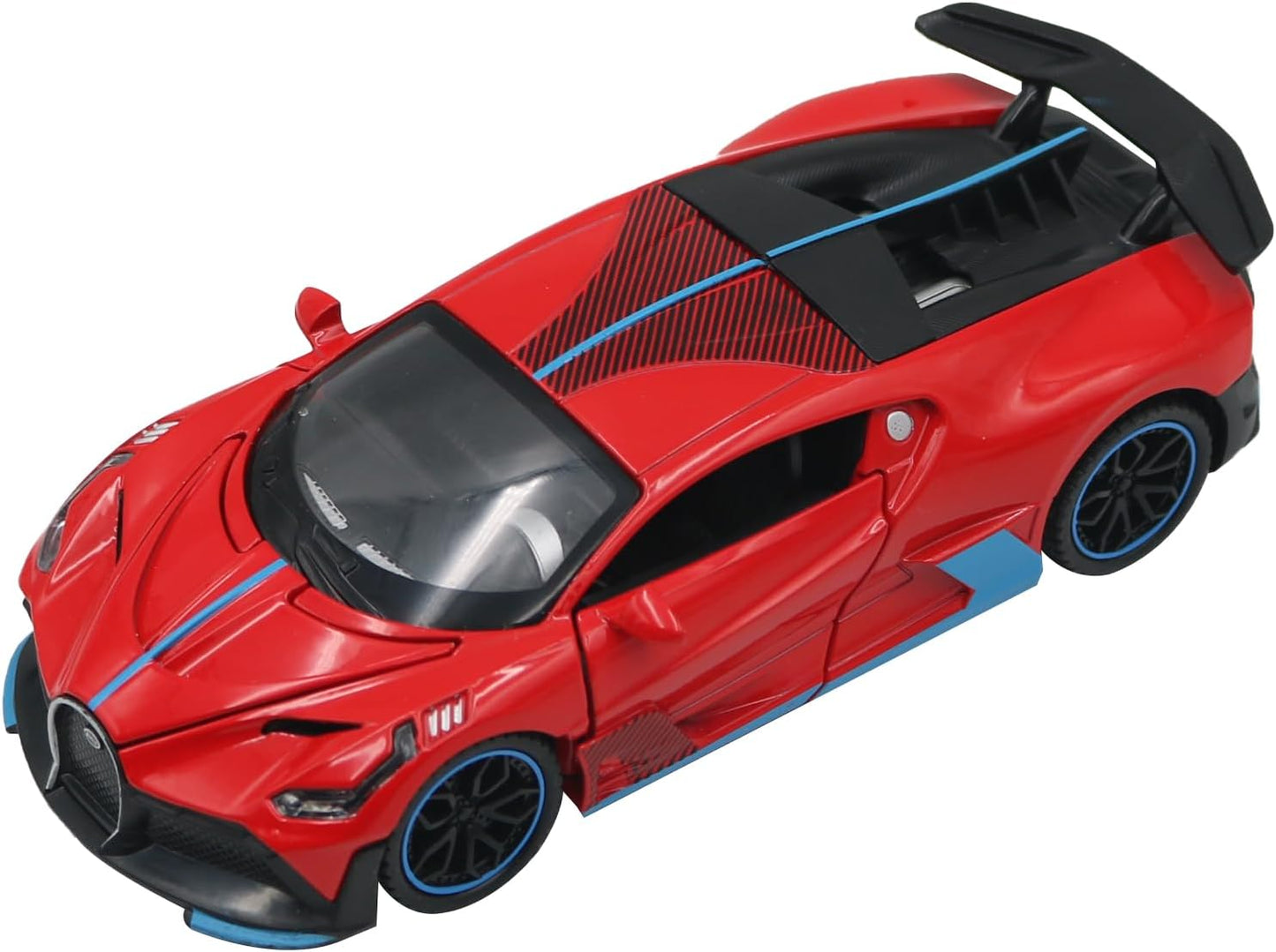 FUNFY سيارة Bugatti Divo بمقياس 1:32 مصبوبة بالسحب للخلف | أبواب تفتح وغطاء محرك وباب خلفي مع إضاءة LED | موسيقى للعب الغامر | بلاستيك ومعادن