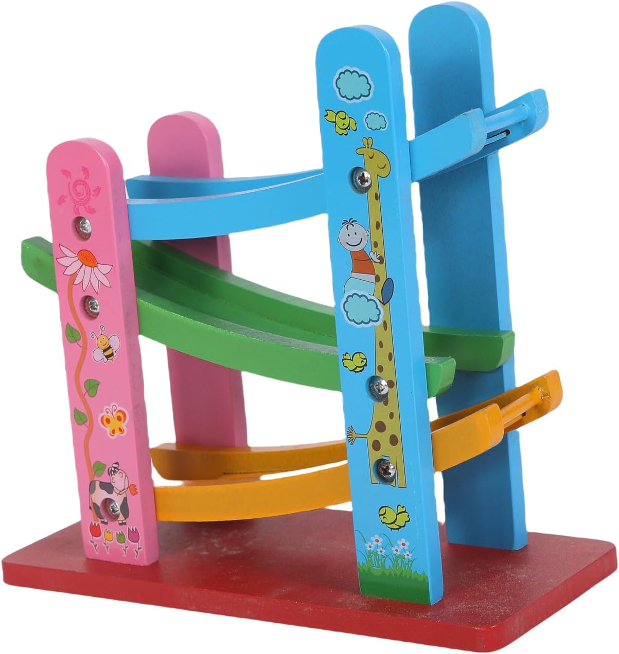 FUNFY Wooden Ramp Car Racing Game with 3 Mini Cars | Multicolor | Material: Wood | Montessori Tabletop Toy for Developing Creativity | Vibrant Design for Kids