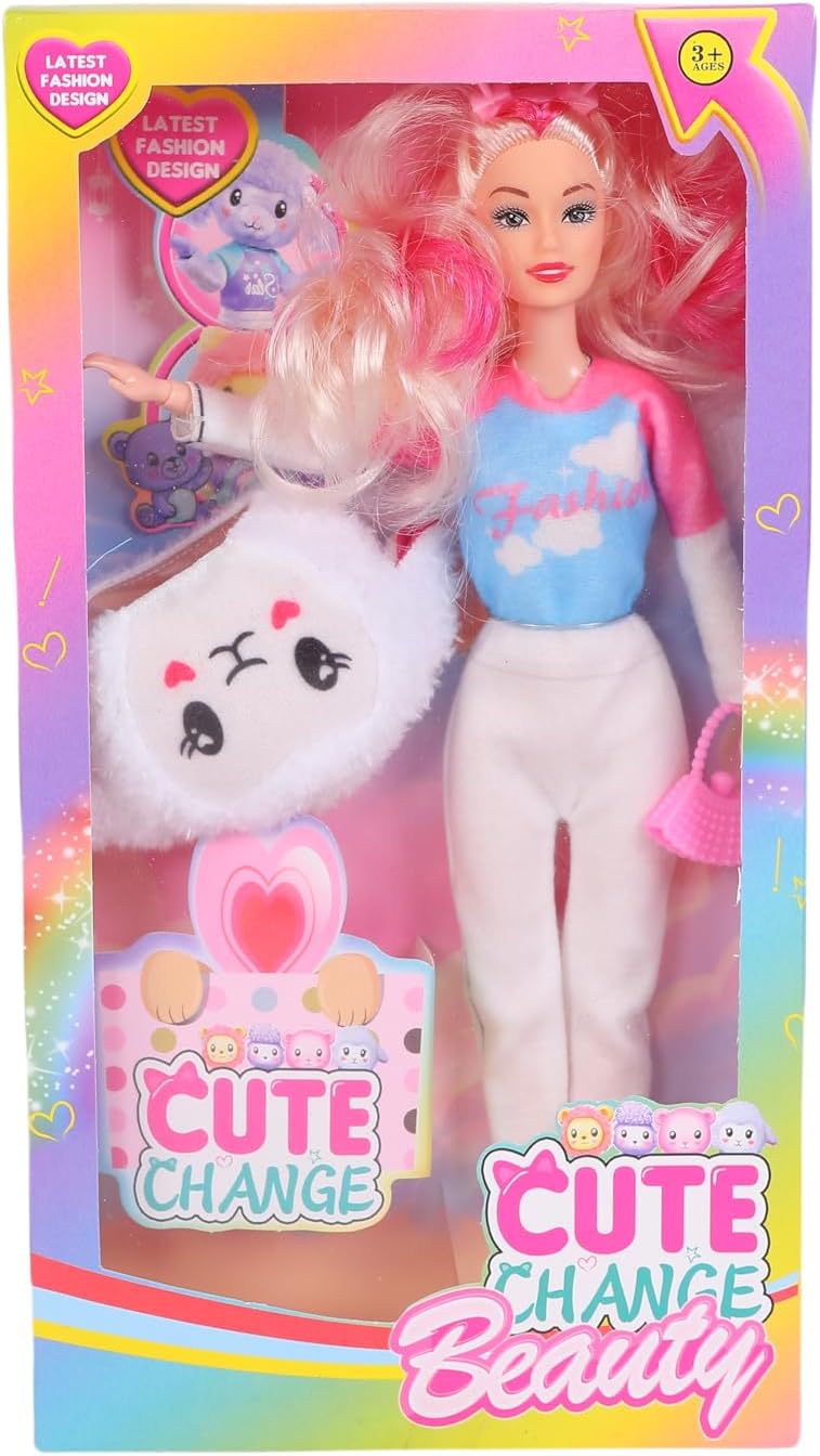 FUNFY Set of 4 Beautiful 11-Articulated Girls Dolls with Charming Animal Head Mask | Multicolor | Plastic | 11.5" Hard Body | Add Variety and Charm to Your Doll Collection | Girls