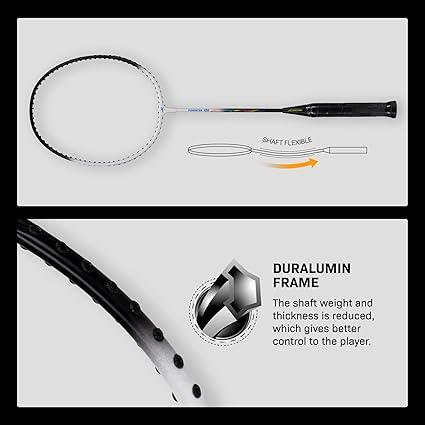 HUNDRED Powertek 100 Badminton Racket (Set of 2) with Full Cover (Size: Standard, Handle Size: G5) | Racket | Material: Aluminum | Max Tension: 16-18 lbs | For Intermediate Players