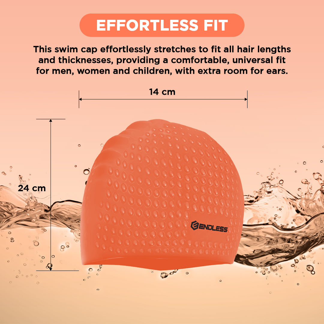 Endless EL1021 Comfortable Silicone Bubble Swimming Cap | Flexible Waterproof Swim Cap for Long and Short Hair with Thick Brim | for Adults, Women and Men | Size: Free Size | Material: Silicone