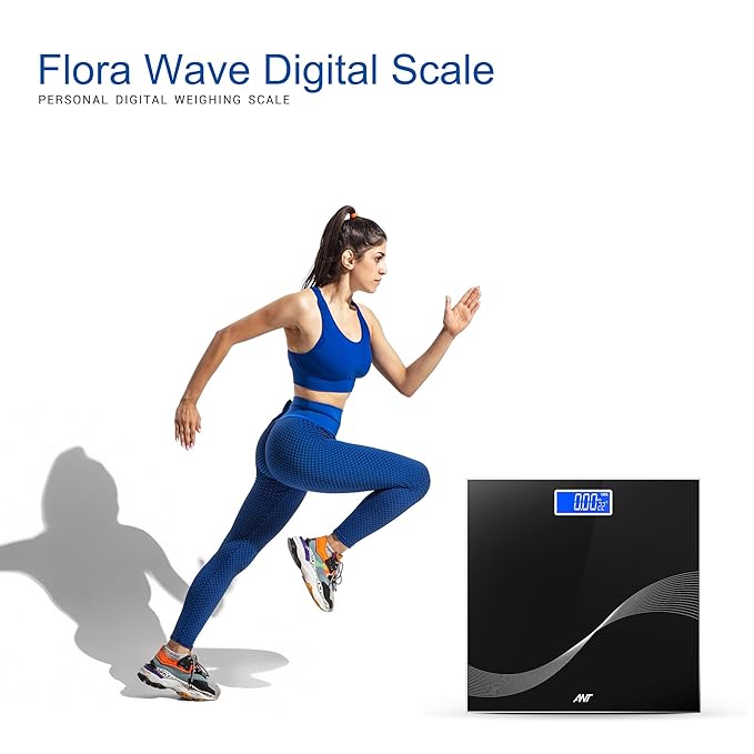 ANT ESPORTS Flora Wave High Precision Digital Body Weight Scale with LED Display Accurately Measures Weight Up to 180kg - Black