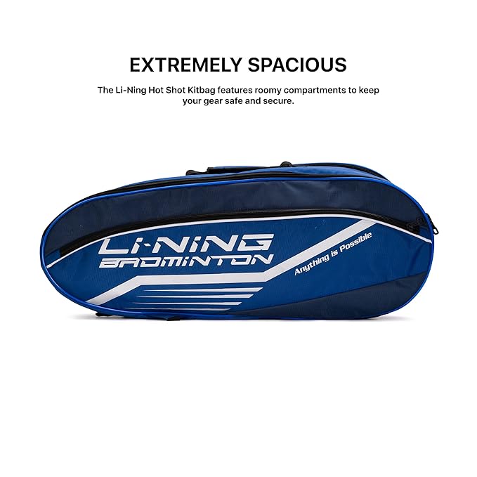 Li-Ning Hot Shot حقيبة تنس الريشة المصنوعة من البوليستر بسحاب ثلاثي | حجرات سهلة الوصول | واسعة | للجنسين - رجال، أولاد، بنات، نساء
