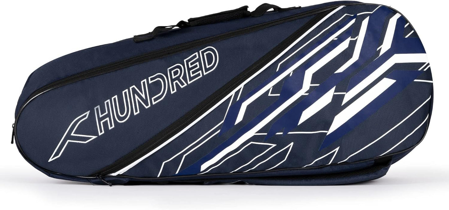 HUNDRED Two Step Badminton and Tennis Racquet Kit Bag (Navy, Medium/6in1) | Polyester | Multiple Compartment with Side Pouch | Easy-Carry Handle | Padded Back Straps | Front Zipper Pocket