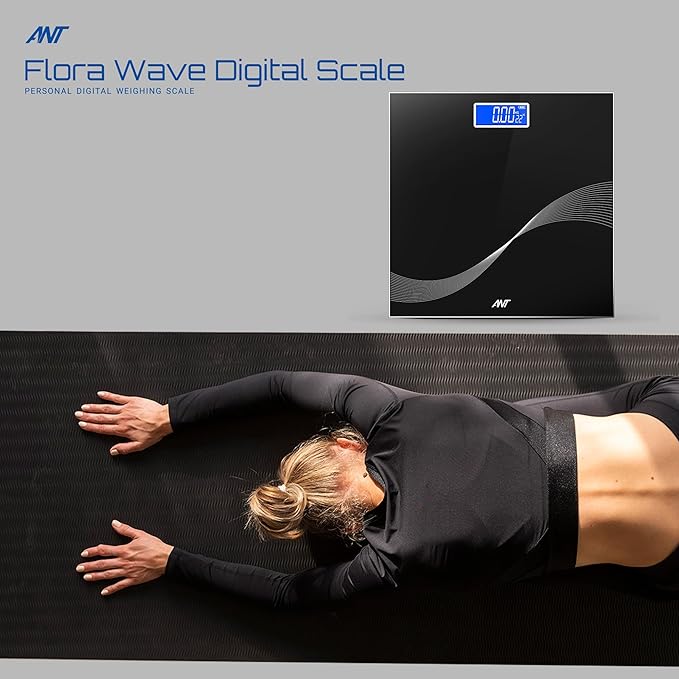 ANT ESPORTS Flora Wave High Precision Digital Body Weight Scale with LED Display Accurately Measures Weight Up to 180kg - Black