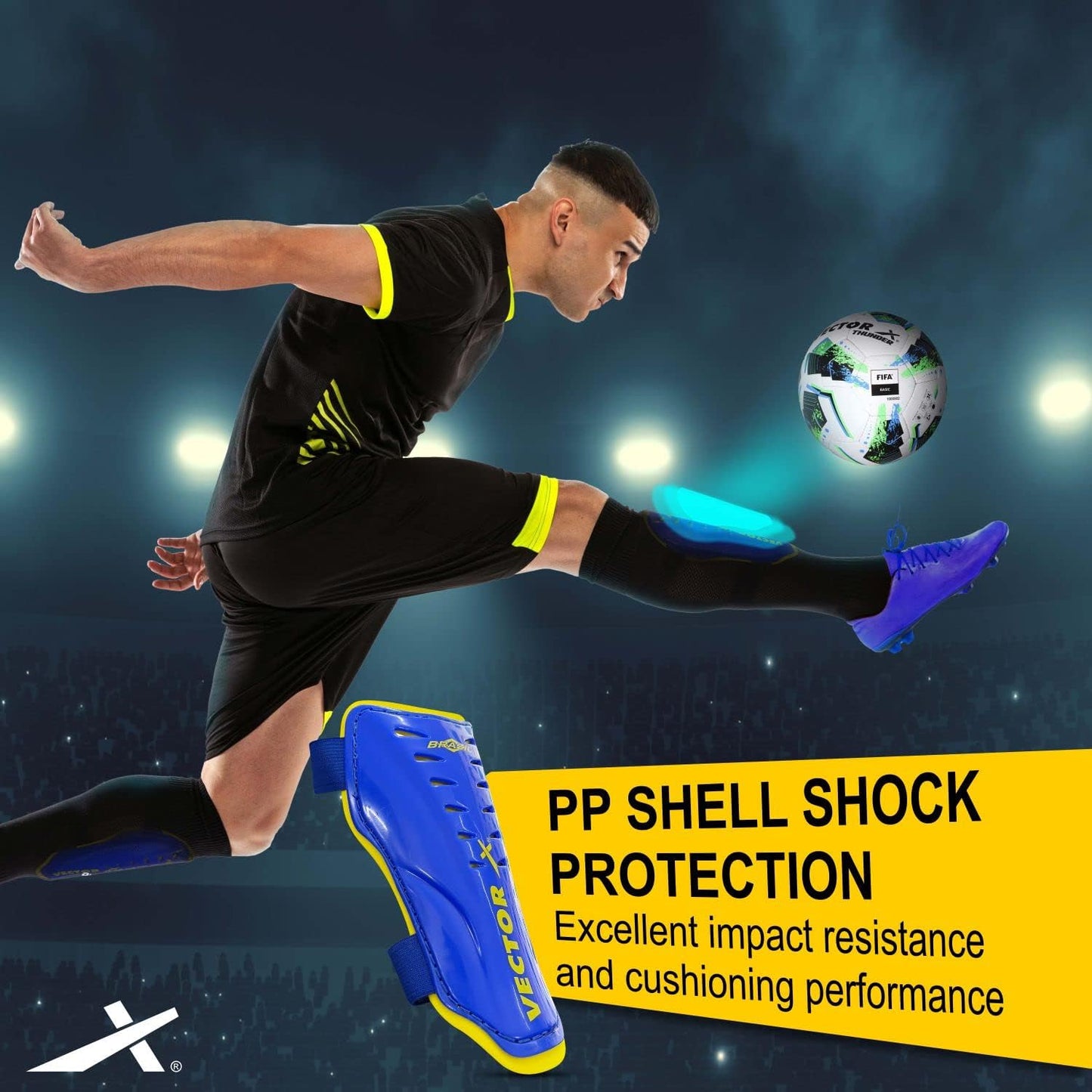 Vector X Brazil Shin Guard, Small (Blue/Yellow)