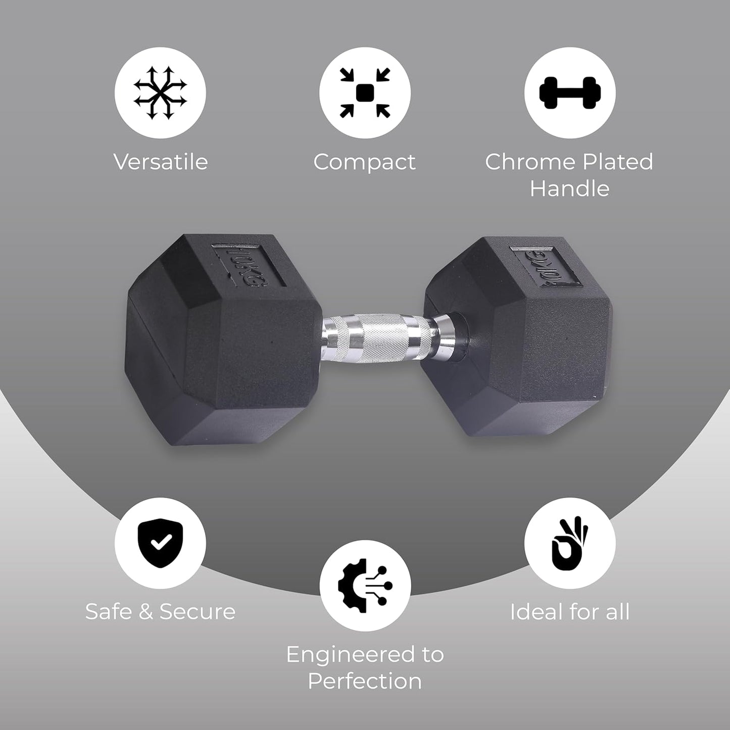 Endless Rubber Coated Hexagon Dumbbell | Material: Iron and Rubber | Perfect for Bodybuilding, Fitness, Weightlifting, Home or Gym Training