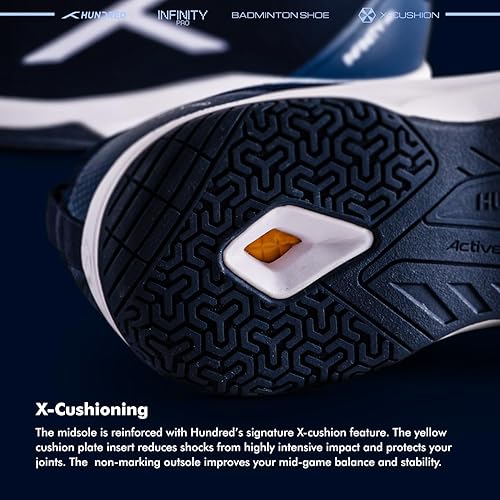 HUNDRED Infinity Pro أحذية تنس الريشة (بدون علامات) | مثالية أيضًا لرياضة الاسكواش وتنس الطاولة والكرة الطائرة وكرة السلة والرياضات الداخلية | خفيفة الوزن ومتينة | وسادة X