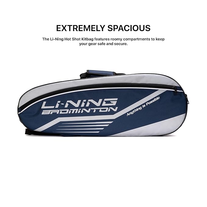 Li-Ning Hot Shot حقيبة تنس الريشة المصنوعة من البوليستر بسحاب ثلاثي | حجرات سهلة الوصول | واسعة | للجنسين - رجال، أولاد، بنات، نساء