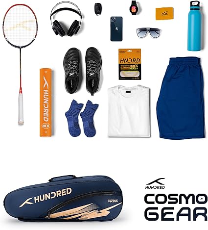 HUNDRED Cosmogear Badminton Bag | Double Zipper | Front Zipper Pocket Bag, Polyester
