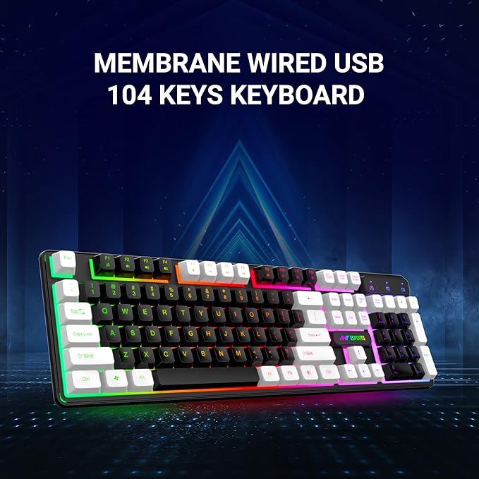 Ant Esports MK1400 Pro Wired Gaming Keyboard with Mixed Color Backlight, Black and White Keycaps, Double-Injection Keycaps - Black