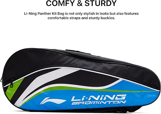 Li-Ning Panther حقيبة تنس الريشة المصنوعة من البوليستر بسحاب مزدوج | جيب للتخزين | مساحة تخزين واسعة | للجنسين - رجال، أولاد، بنات، نساء