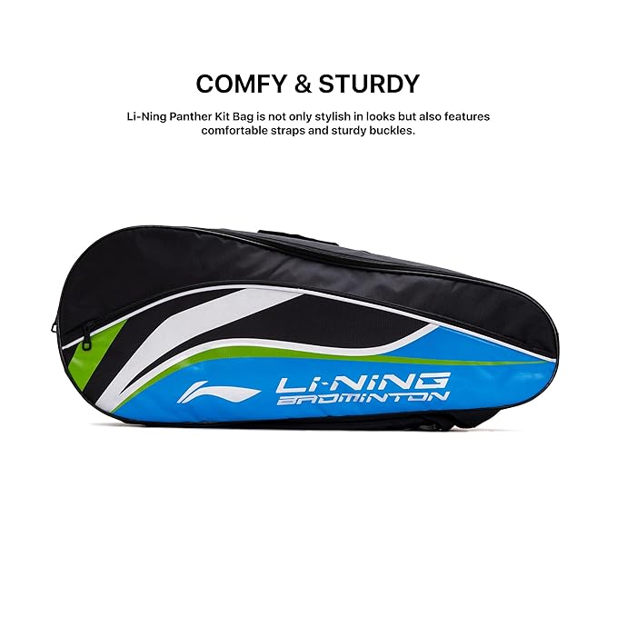 Li-Ning Panther حقيبة تنس الريشة المصنوعة من البوليستر بسحاب مزدوج | جيب للتخزين | مساحة تخزين واسعة | للجنسين - رجال، أولاد، بنات، نساء