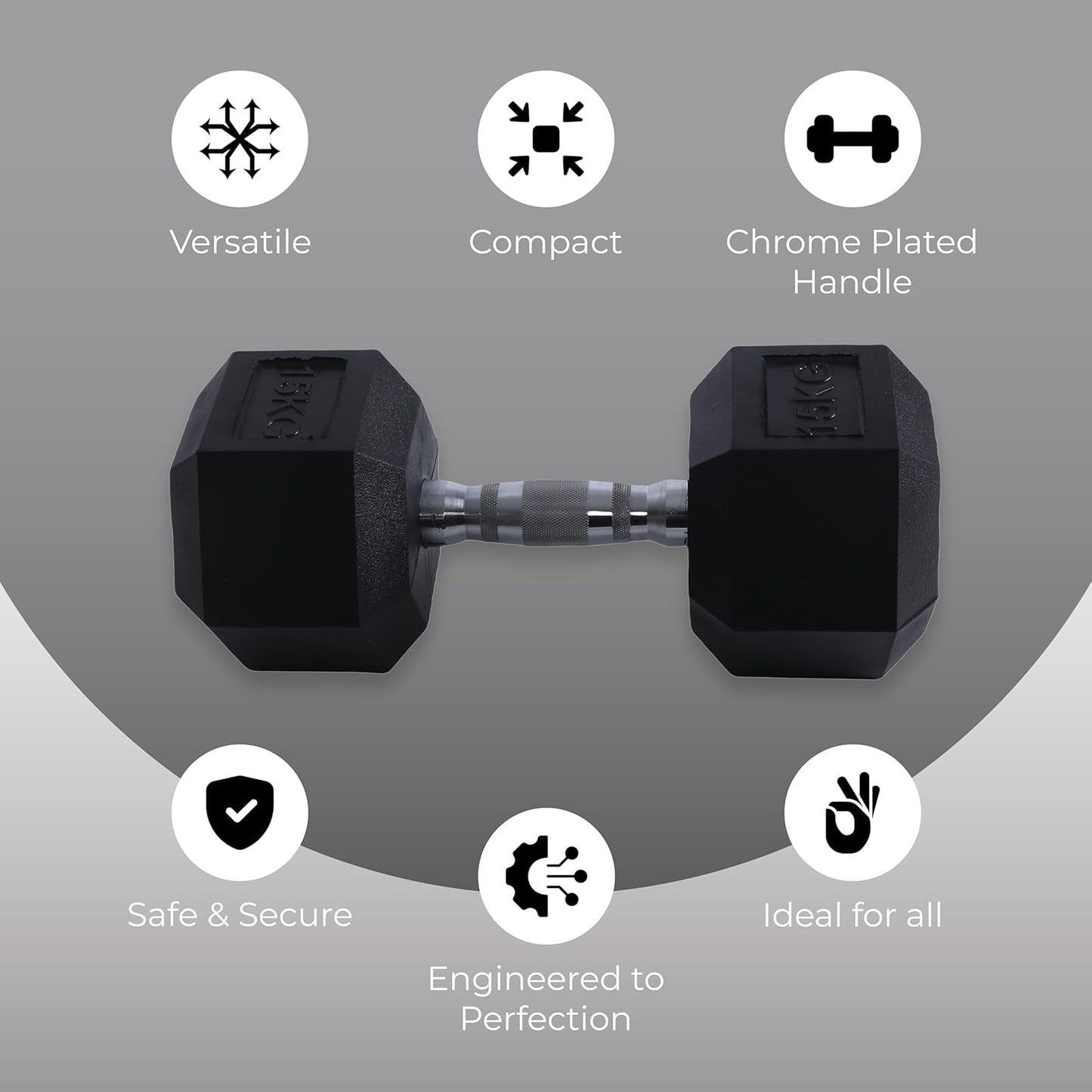 Endless Rubber Coated Hexagon Dumbbell | Material: Iron and Rubber | Perfect for Bodybuilding, Fitness, Weightlifting, Home or Gym Training